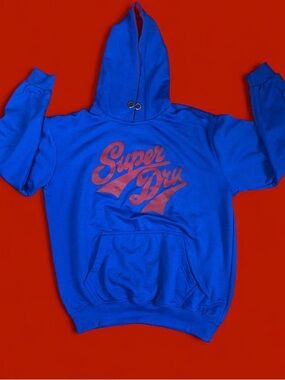SuperDry Blue Hoodie with Red Logo